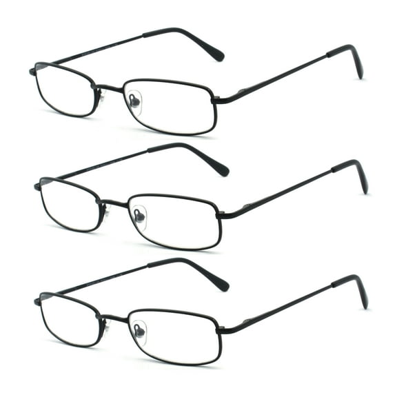 EYE ZOOM 3 Pack Classic Spring Hinges Rectangular Metal Reading Glasses for Men and Women, Black, +2.50 Strength