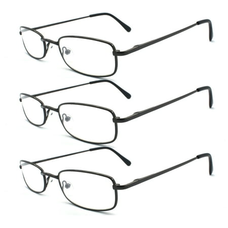 EYE ZOOM 3 Pack Classic Spring Hinges Rectangular Metal Reading Glasses for Men and Women, Gunmetal, +3.50 Strength