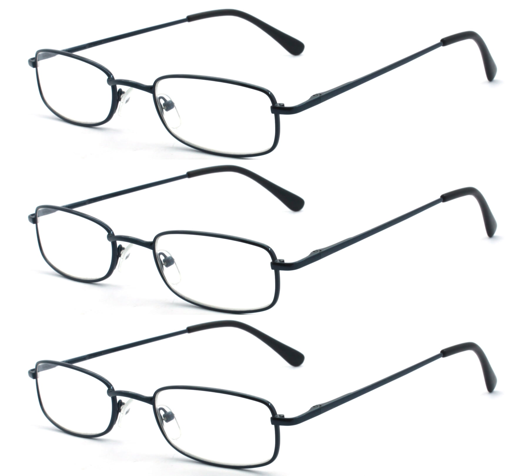 EYE ZOOM 3 Pack Classic Spring Hinges Rectangular Metal Reading Glasses