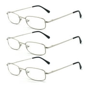 EYE ZOOM 3 Pack Classic Spring Hinges Rectangular Metal Reading Glasses for Men and Women, Silver, +2.75 Strength