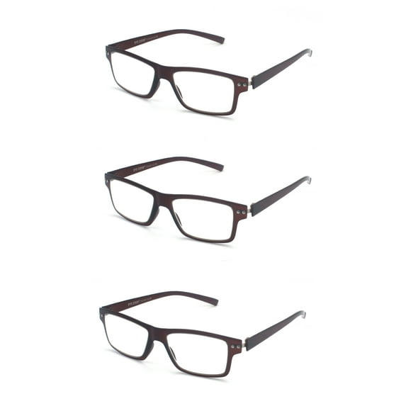EYE ZOOM 3 Pack Clear Lens Super Light Plastic Frame Trendy Eyeglasses for Men and Women, Brown +0.00