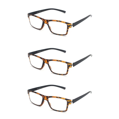 EYE ZOOM 3 Pack Extra Wide Super Light Plastic Frame Trendy Reading Glasses for Men and Women, Tortoise +1.00