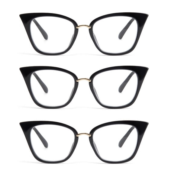 EYE ZOOM 3-Pack Ladies Cat Eye Reading Glasses, Plastic Frame Fashion Readers for Women, Black +3.00