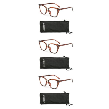 EYE ZOOM 3 Pack Ladies Plastic Frame Cat Eye Style Reading Glasses for Women, Tortoise Brown +1.50