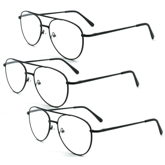 EYE ZOOM 3 Pack Metal Frame Aviator Style Reading Glasses with Spring Hinge (Black, Strength: +1.00)