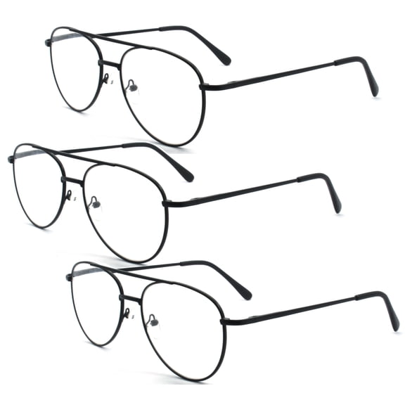 EYE ZOOM 3 Pack Metal Frame Aviator Style Reading Glasses with Spring Hinge (Black, Strength: +1.50)