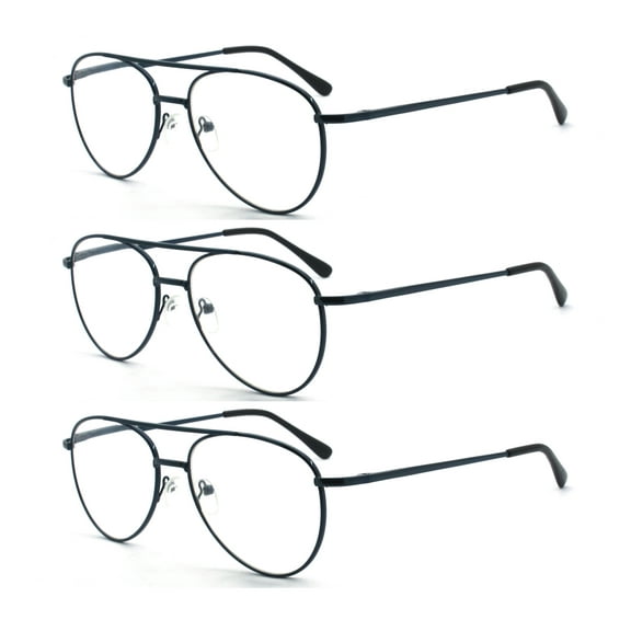 EYE ZOOM 3 Pack Metal Frame Aviator Style Reading Glasses with Spring Hinge (Navy Blue, Strength: +1.75)