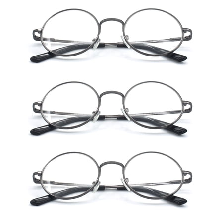 EYE ZOOM 3 Pack Metal Frame Round Reading Glasses with Spring Hinge (Gunmetal, +1.00 Strength)