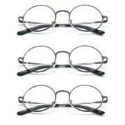 EYE ZOOM 3 Pack Metal Frame Round Reading Glasses with Spring Hinge Gunmetal, +2.50 Strength