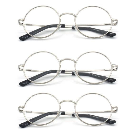 EYE ZOOM 3 Pack Metal Frame Round Reading Glasses with Spring Hinge (Silver, +1.25 Strength)