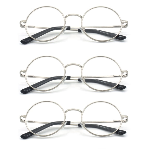 EYE ZOOM 3 Pack Metal Frame Round Reading Glasses with Spring Hinge (Silver, +1.75 Strength)