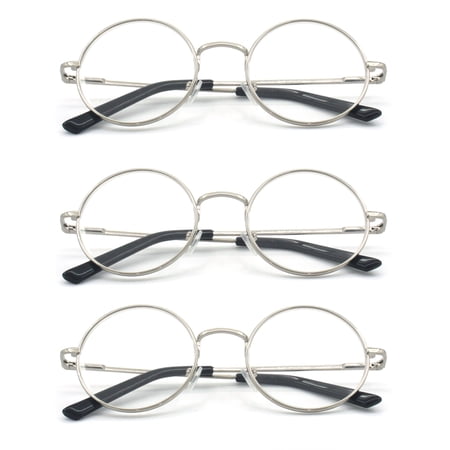 EYE ZOOM 3 Pack Metal Frame Round Reading Glasses with Spring Hinge (Silver, +2.25 Strength)