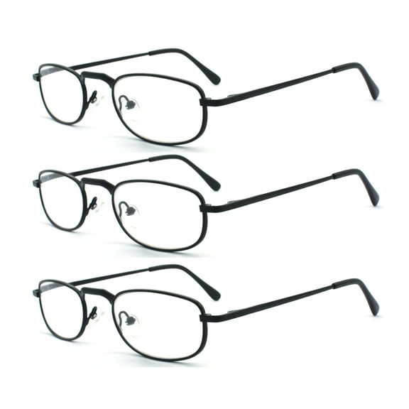 EYE ZOOM 3 Pack Metal Frame Vintage Style Reading Glasses with Spring Hinge for Men and Women (Black, Strength: +1.25)