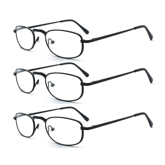 EYE ZOOM 3 Pack Metal Frame Vintage Style Reading Glasses with Spring Hinge for Men and Women (Black, Strength: +2.50)
