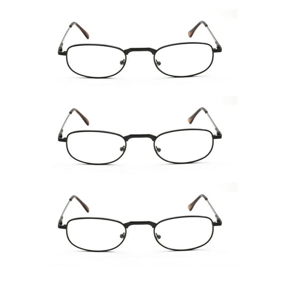 EYE ZOOM 3 Pack Metal Frame Vintage Style Reading Glasses with Spring Hinge for Men and Women (Brown, Strength: +2.25)