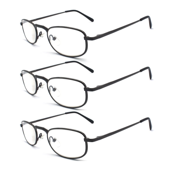 EYE ZOOM 3 Pack Metal Frame Vintage Style Reading Glasses with Spring Hinge for Men and Women (Gunmetal, Strength: +2.00)
