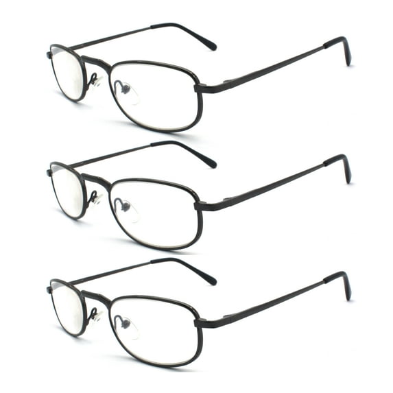 EYE ZOOM 3 Pack Metal Frame Vintage Style Reading Glasses with Spring Hinge for Men and Women (Gunmetal, Strength: +2.00)