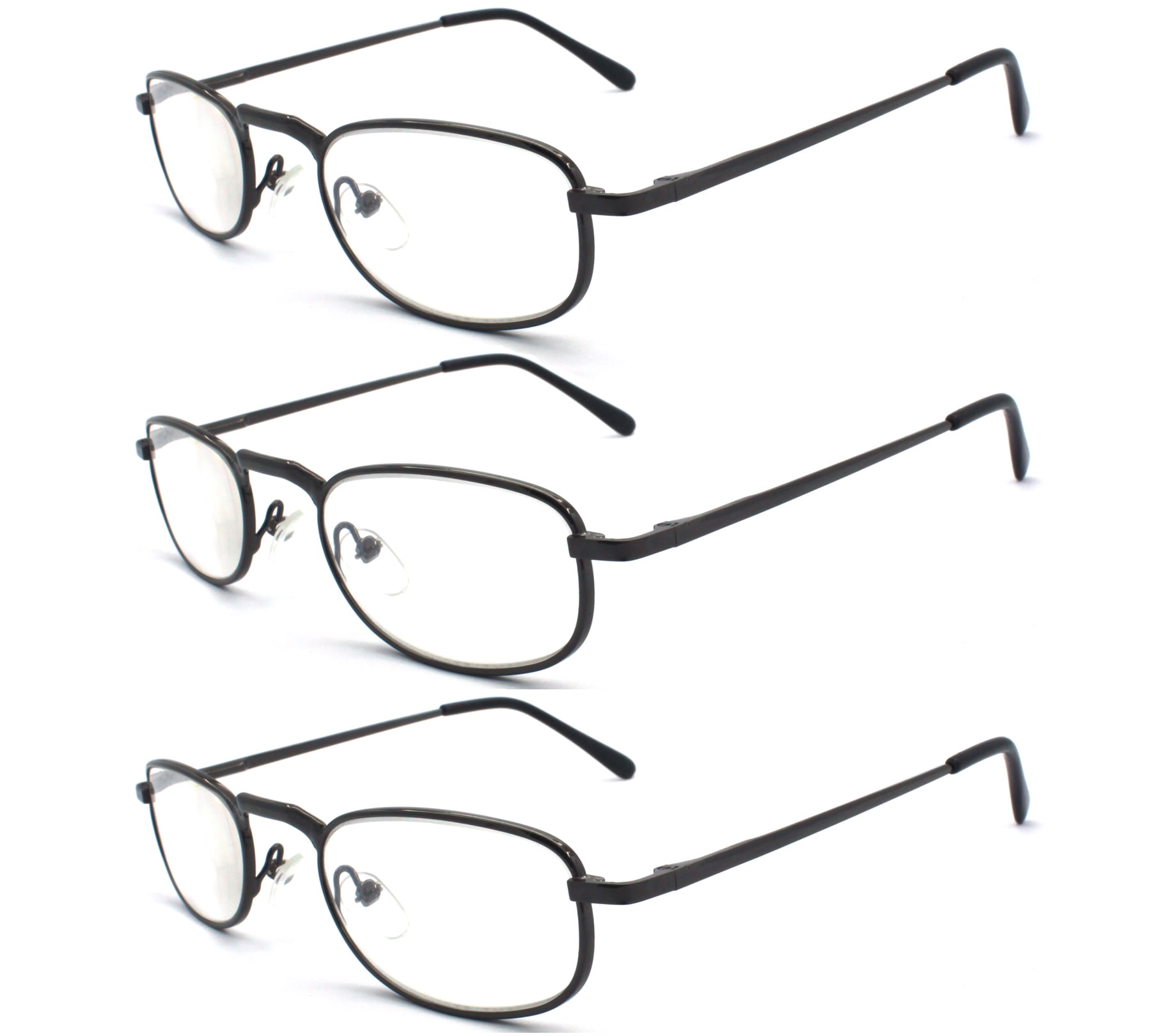 EYE ZOOM 3 Pack Metal Frame Vintage Style Reading Glasses with Spring Hinge for Men and Women (Gunmetal, Strength: +3.00)