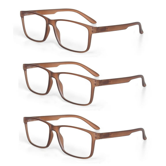 EYE ZOOM 3 Pack Plastic Frame Classic Rectangular Reading Glasses with Spring Hinge, Brown, +1.00 Strength