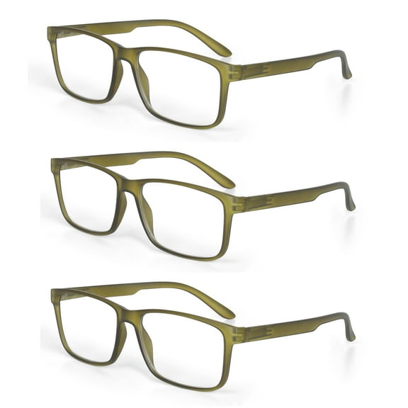 EYE ZOOM 3 Pack Plastic Frame Classic Rectangular Reading Glasses with Spring Hinge, Green, +1.75 Strength