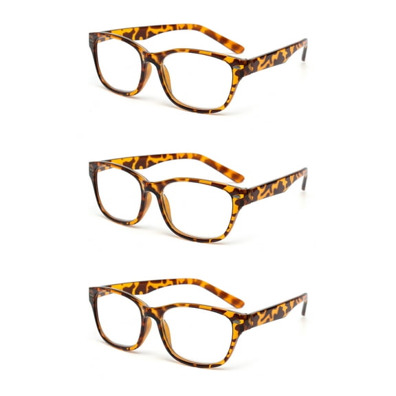 EYE ZOOM 3 Pack Retro Readers Plastic Vintage Style Reading Glasses for Men and Women, Amber +1.00