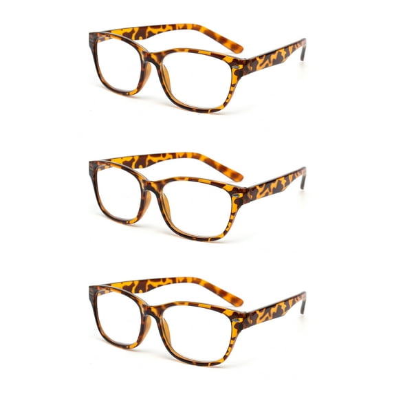 EYE ZOOM 3 Pack Retro Readers Plastic Vintage Style Reading Glasses for Men and Women, Amber +1.50