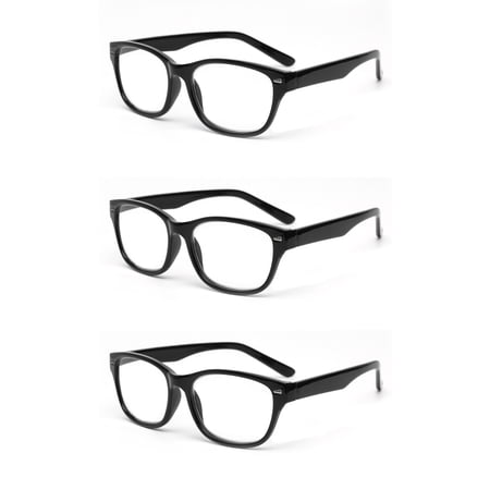 EYE ZOOM 3 Pack Retro Readers Plastic Vintage Style Reading Glasses for Men and Women, Black +1.25