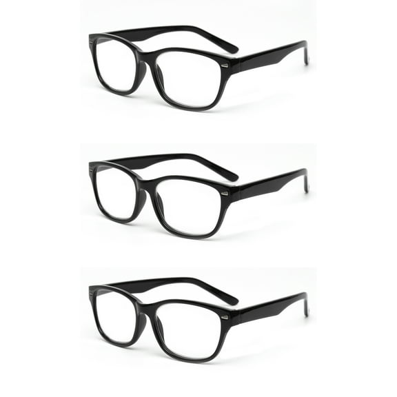 EYE ZOOM 3 Pack Retro Readers Plastic Vintage Style Reading Glasses for Men and Women, Black +1.50