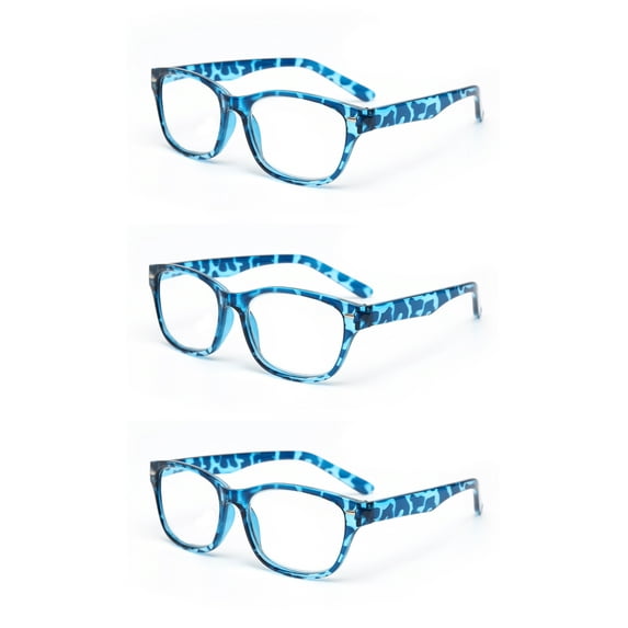 EYE ZOOM 3 Pack Retro Readers Plastic Vintage Style Reading Glasses for Men and Women, Blue Tortoise +1.25