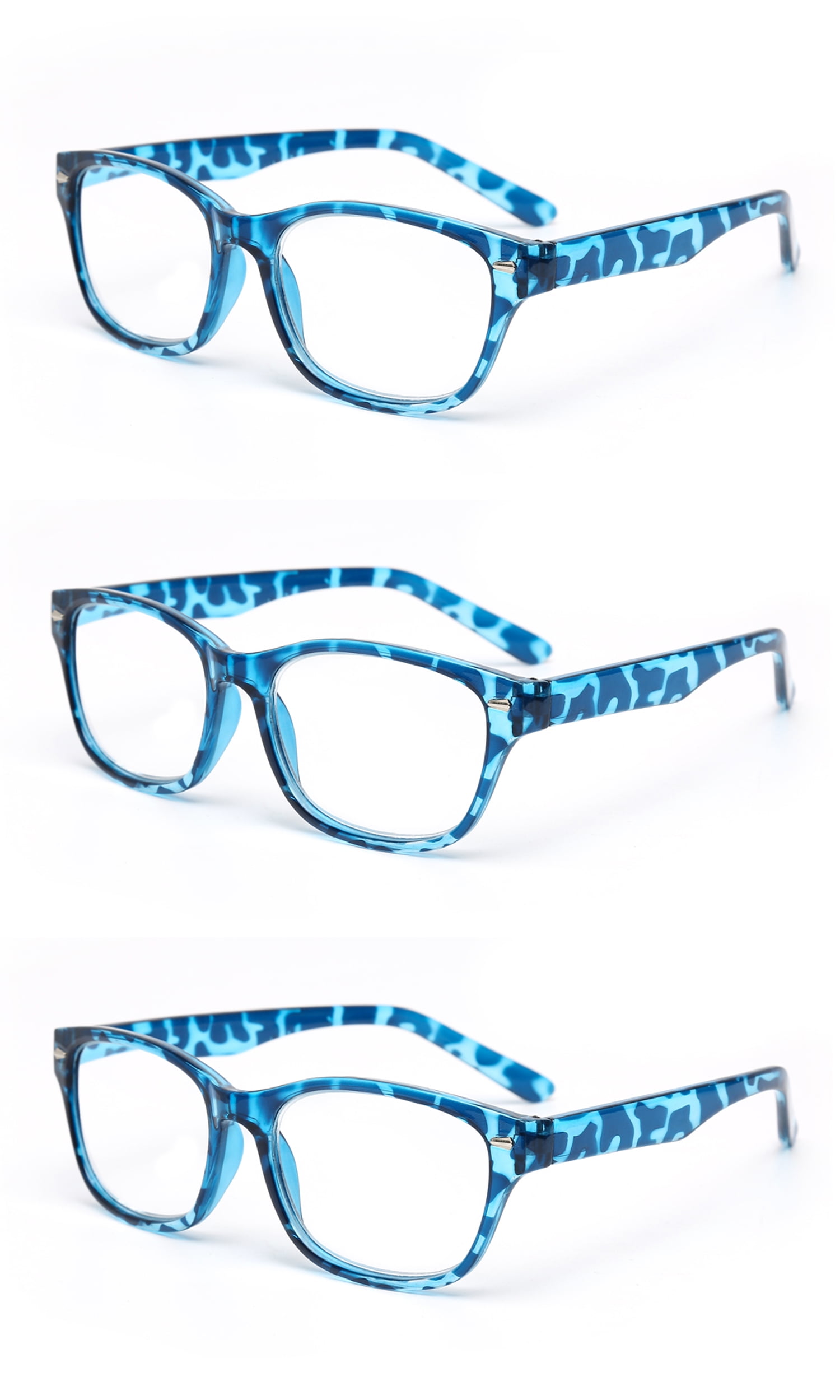 EYE ZOOM 3 Pack Retro Readers Plastic Vintage Style Reading Glasses for Men and Women, Blue Tortoise +3.00