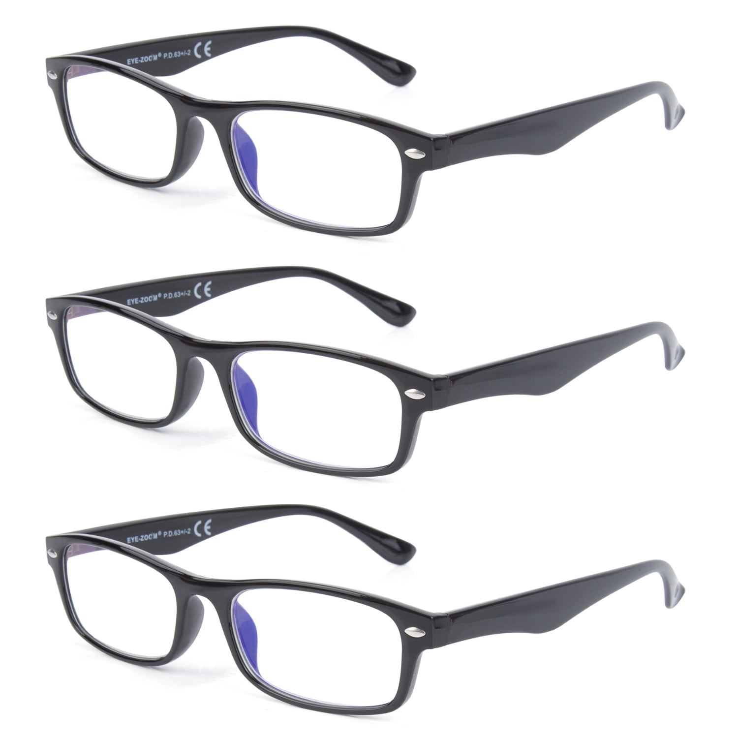EYE ZOOM 3 Pack Retro Rectangular Plastic Frame Blue Light  display picture 2
