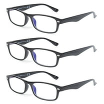 EYE ZOOM 3 Pack Retro Rectangular Plastic Frame Blue Light Blocking and Anti UV Reading Glasses, Black, 2.00