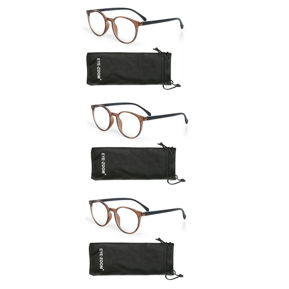 EYE ZOOM 3 Pack Retro Round Plastic Frame Reading Glasses for Men and Women, Yellow, +1.75