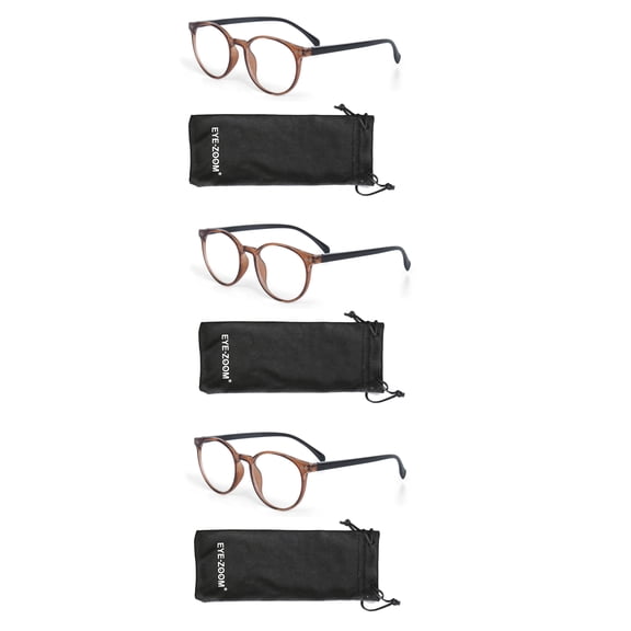 EYE ZOOM 3 Pack Retro Round Plastic Frame Reading Glasses for Men and Women, Yellow, +2.50