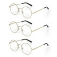 thumbnail image 1 of EYE ZOOM 3 Pack Round Metal Frame Blue Light Blocking Reading Glasses (Gold, +3.50), 1 of 6