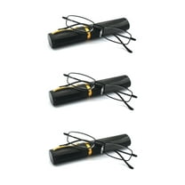 EYE ZOOM 3 Pack Ultra Slim Compact Tube Reading Glasses with Lightweight Portable Clip Case, Black 1.25