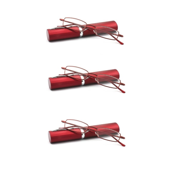 EYE ZOOM 3 Pack Ultra Slim Compact Tube Reading Glasses with Lightweight Portable Clip Case, Wine Red +1.00