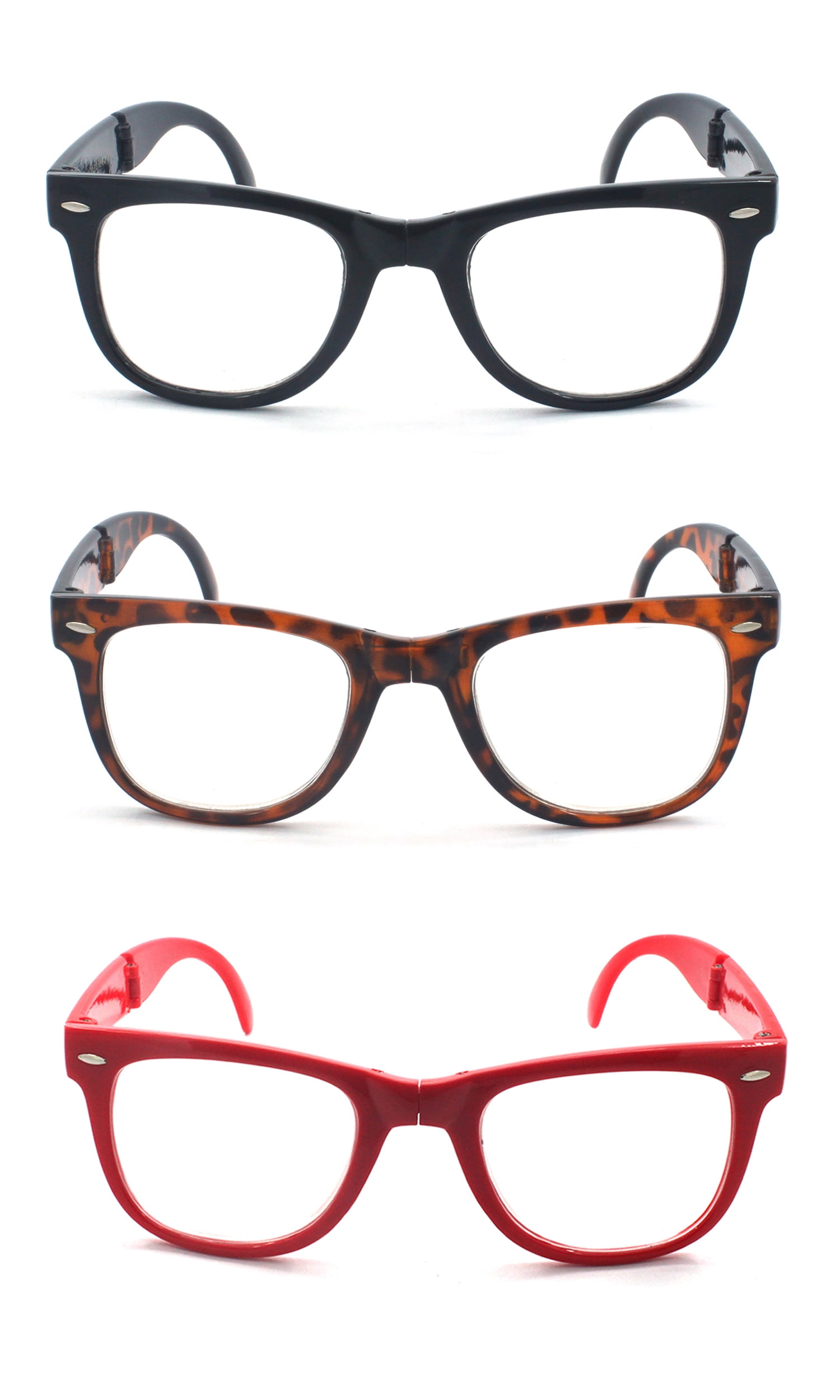 EYE ZOOM 3 Pack Unisex Retro Plastic Folding reading glasses with Pouch Multi color 1.50 Walmart
