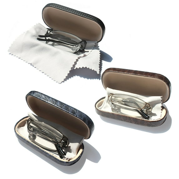 EYE ZOOM 3 Pairs Compact Rectangular Metal Folding Reading Glasses with Case for Men and Women, Black, Gunmetal and Silver, +2.50