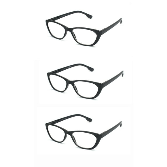 EYE ZOOM 3 Pairs Ladies Readers Cat Eye Style reading Glasses with Spring Hinge for Women, Black, +1.00 Strength