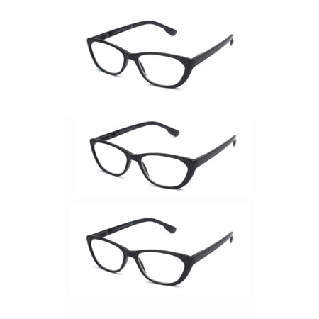 EYE ZOOM 3 Pairs Ladies Readers Cat Eye Style reading Glasses with Spring Hinge for Women, Black, +3.50 Strength