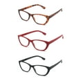 thumbnail image 1 of EYE ZOOM 3 Pairs Ladies Readers Cat Eye Style reading Glasses with Spring Hinge for Women, Black, Brown Tortoise and Red, +2.00 Strength, 1 of 6