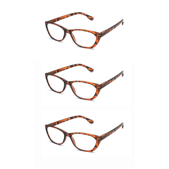 EYE ZOOM 3 Pairs Ladies Readers Cat Eye Style reading Glasses with Spring Hinge for Women, Brown Tortoise, +3.50 Strength