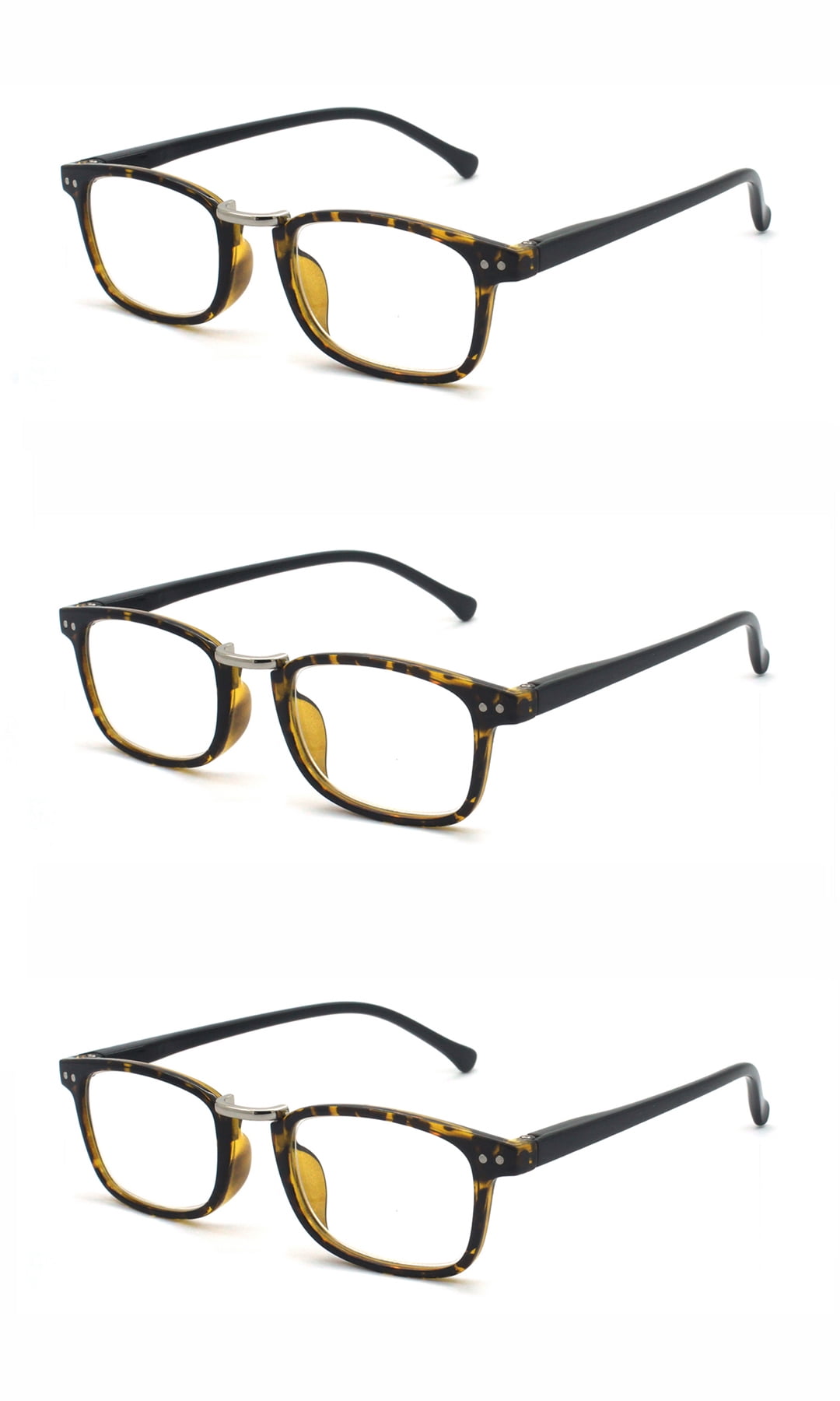 EYE ZOOM 3 Pairs Plastic frame Retro Reading Glasses Spring Hinged with Soft Pouch for Men and Women, Brown Tortoise, +3.00 Strength