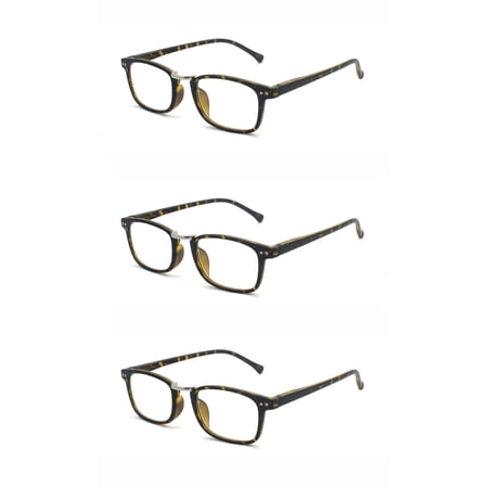 EYE ZOOM 3 Pairs Plastic frame Retro Reading Glasses Spring Hinged with Soft Pouch for Men and Women, Matt Brown Tortoise, +1.00 Strength