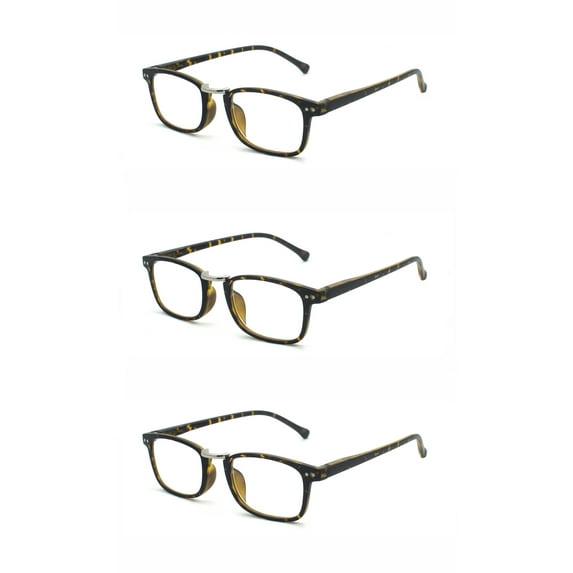 EYE ZOOM 3 Pairs Plastic frame Retro Reading Glasses Spring Hinged with Soft Pouch for Men and Women, Matt Brown Tortoise, +3.00 Strength