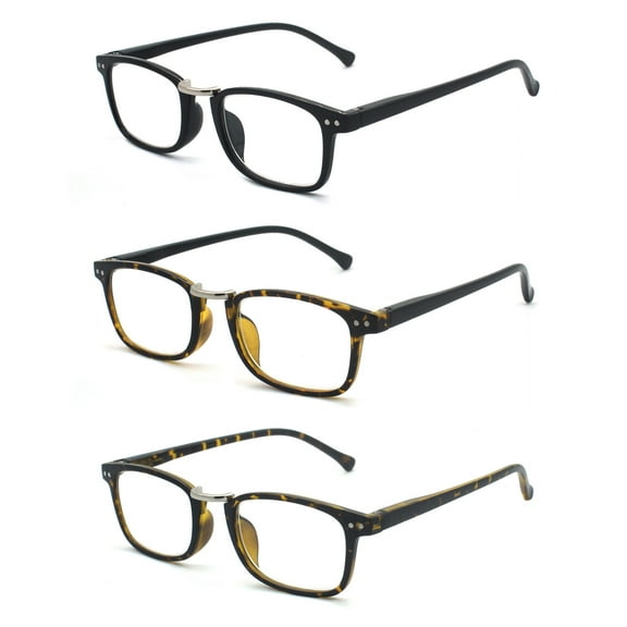 EYE ZOOM 3 Pairs Plastic frame Retro Reading Glasses Spring Hinged with Soft Pouch for Men and Women, Multi-color, +2.00 Strength