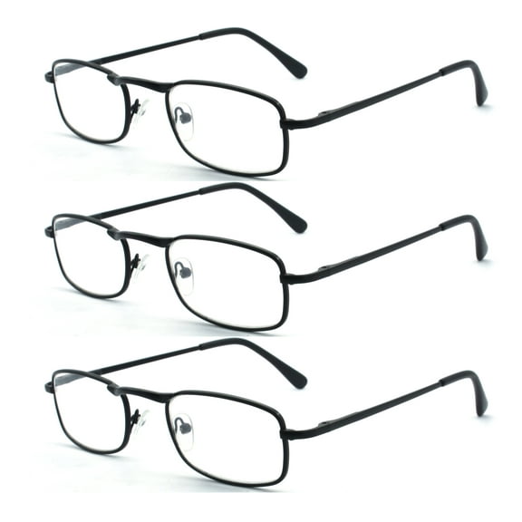 EYE ZOOM 3 Pairs Unisex Metal Frame Vintage Design Reading Glasses with Spring Hinge for Men and Women (Black, Strength: +3.50)