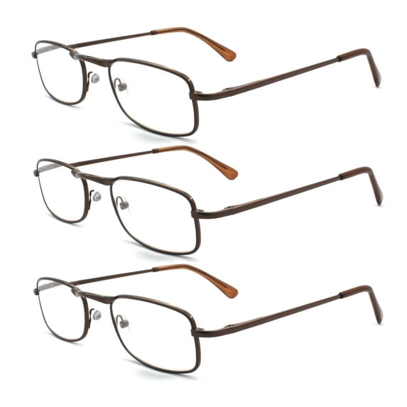 EYE ZOOM 3 Pairs Unisex Metal Frame Vintage Design Reading Glasses with Spring Hinge for Men and Women (Brown, Strength: +1.50)