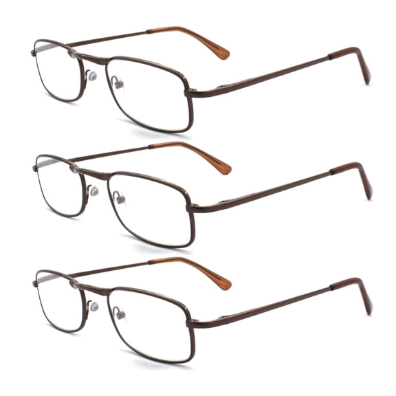EYE ZOOM 3 Pairs Unisex Metal Frame Vintage Design Reading Glasses with Spring Hinge for Men and Women (Brown, Strength: +2.50)